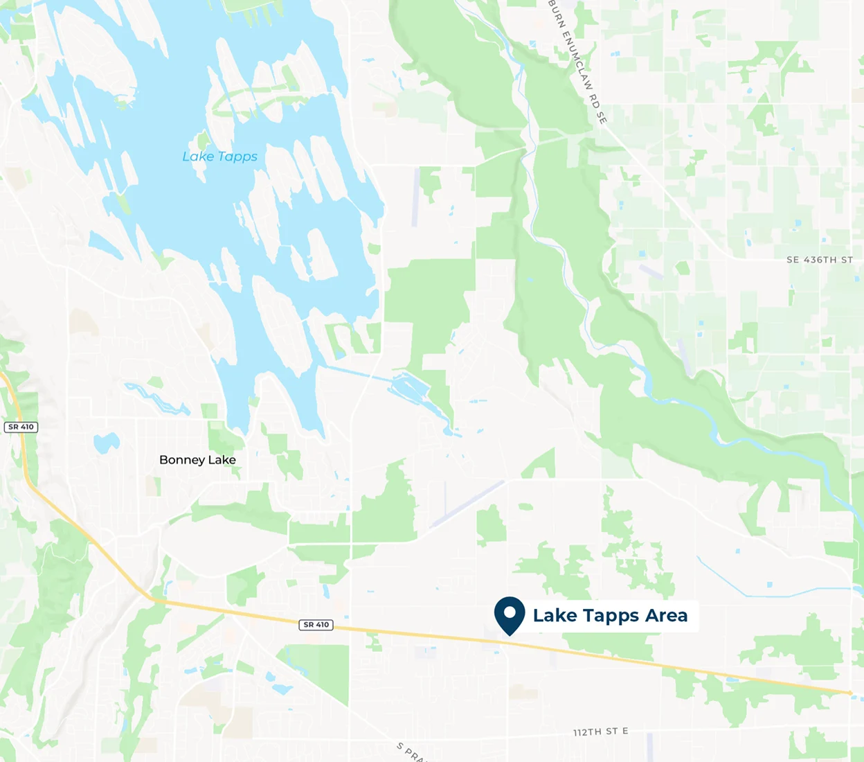 Map showing the Lake Tapps service area